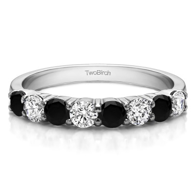 0.98 Carat Black and White Double Shared Prong Thin Wedding Band