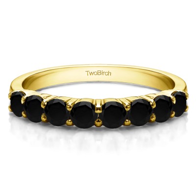 0.98 Carat Black Double Shared Prong Thin Wedding Band in Yellow Gold