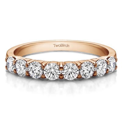 0.98 Carat Double Shared Prong Thin Wedding Band in Rose Gold