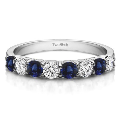 0.98 Carat Sapphire and Diamond Double Shared Prong Thin Wedding Band