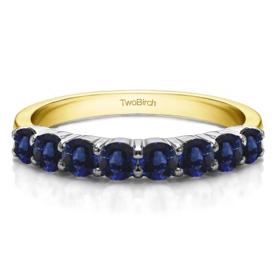 0.98 Carat Sapphire Double Shared Prong Thin Wedding Band in Two Tone Gold