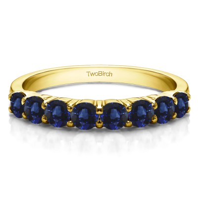 0.98 Carat Sapphire Double Shared Prong Thin Wedding Band in Yellow Gold