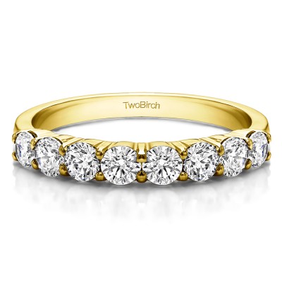 0.98 Carat Double Shared Prong Thin Wedding Band in Yellow Gold