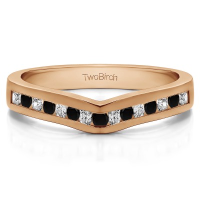 0.5 Ct. Black and White Round Fifteen Stone Channel Set Contour Wedding Ring in Rose Gold