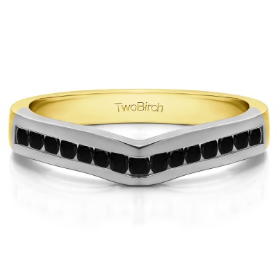 1 Ct. Black Round Fifteen Stone Channel Set Contour Wedding Ring in Two Tone Gold