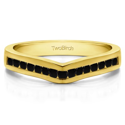 0.5 Ct. Black Round Fifteen Stone Channel Set Contour Wedding Ring in Yellow Gold