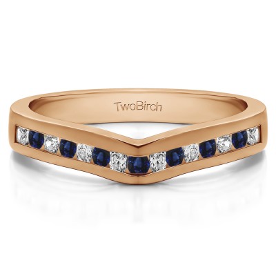 0.75 Ct. Sapphire and Diamond Round Fifteen Stone Channel Set Contour Wedding Ring in Rose Gold