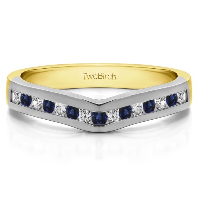 0.5 Ct. Sapphire and Diamond Round Fifteen Stone Channel Set Contour Wedding Ring in Two Tone Gold