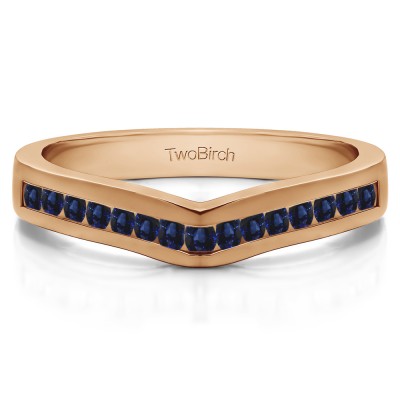 0.25 Ct. Sapphire Round Fifteen Stone Channel Set Contour Wedding Ring in Rose Gold