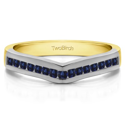 0.5 Ct. Sapphire Round Fifteen Stone Channel Set Contour Wedding Ring in Two Tone Gold