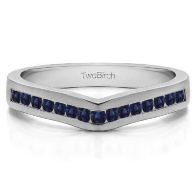 0.5 Ct. Sapphire Round Fifteen Stone Channel Set Contour Wedding Ring