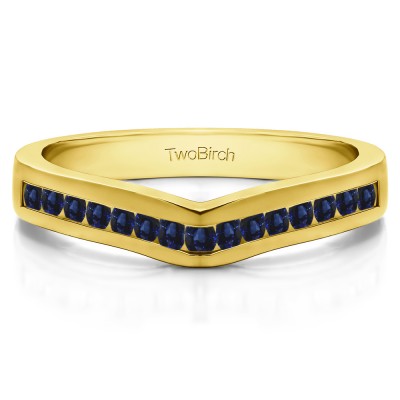 0.25 Ct. Sapphire Round Fifteen Stone Channel Set Contour Wedding Ring in Yellow Gold