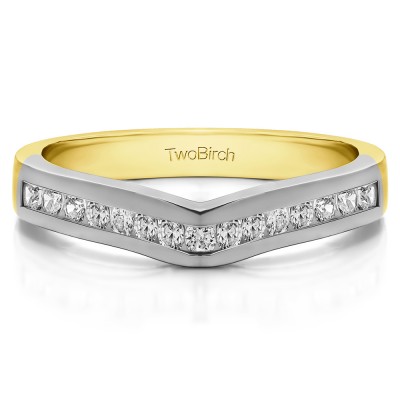 0.75 Ct. Round Fifteen Stone Channel Set Contour Wedding Ring in Two Tone Gold