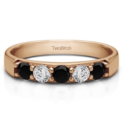 1 Carat Black and White Five Stone Pave Set Anniversary Band in Rose Gold
