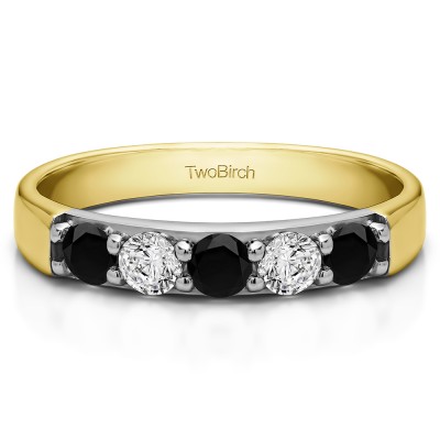 1 Carat Black and White Five Stone Pave Set Anniversary Band in Two Tone Gold