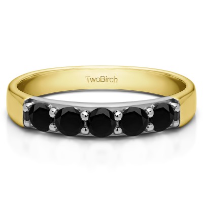 1 Carat Black Five Stone Pave Set Anniversary Band in Two Tone Gold