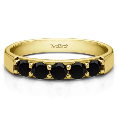 0.25 Carat Black Five Stone Pave Set Anniversary Band in Yellow Gold