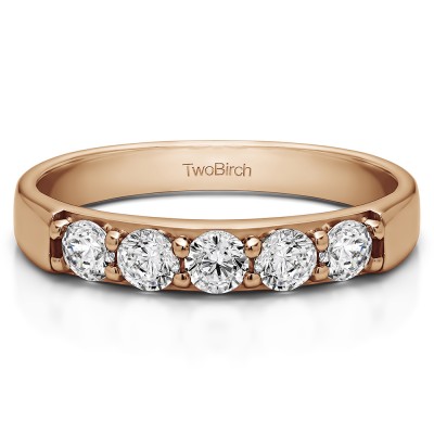 0.75 Carat Five Stone Pave Set Anniversary Band in Rose Gold