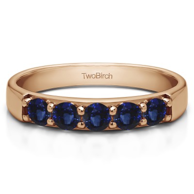 0.75 Carat Sapphire Five Stone Pave Set Anniversary Band in Rose Gold