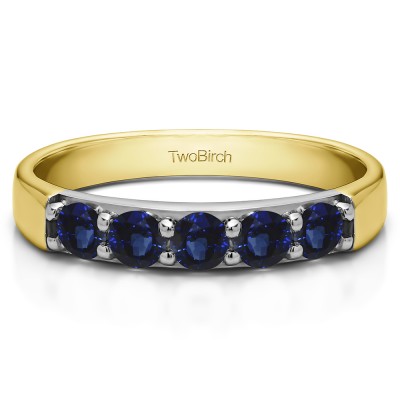 0.5 Carat Sapphire Five Stone Pave Set Anniversary Band in Two Tone Gold