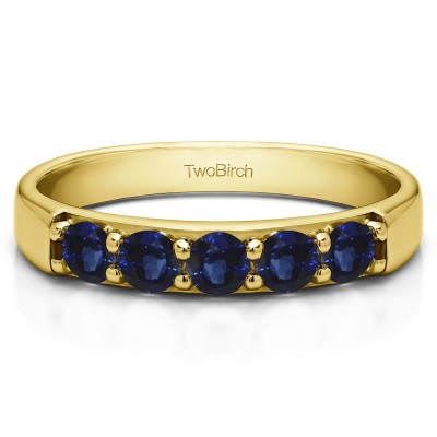 0.25 Carat Sapphire Five Stone Pave Set Anniversary Band in Yellow Gold