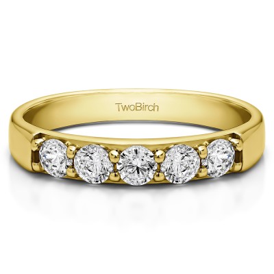 1 Carat Five Stone Pave Set Anniversary Band in Yellow Gold