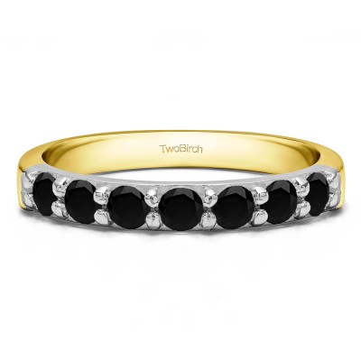 0.75 Carat Black Seven Stone Common Prong Wedding Ring in Two Tone Gold
