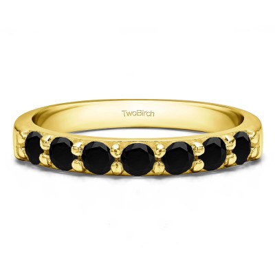 0.98 Carat Black Seven Stone Common Prong Wedding Ring in Yellow Gold