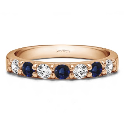 0.75 Carat Sapphire and Diamond Seven Stone Common Prong Wedding Ring in Rose Gold