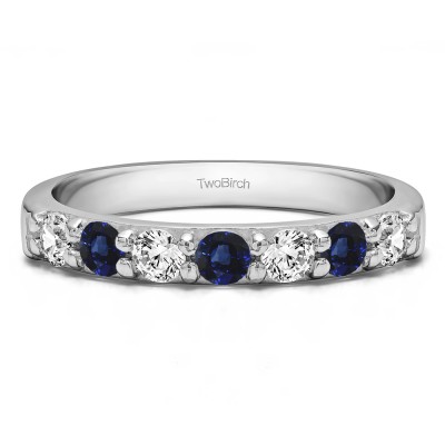 0.49 Carat Sapphire and Diamond Seven Stone Common Prong Wedding Ring
