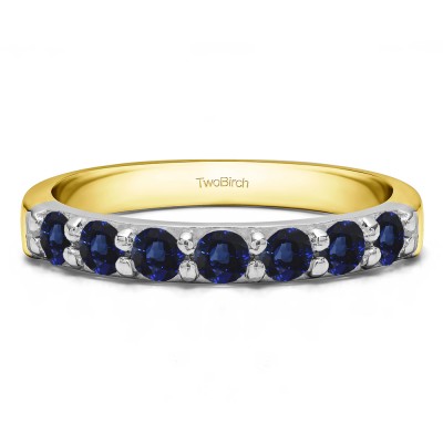 0.49 Carat Sapphire Seven Stone Common Prong Wedding Ring in Two Tone Gold
