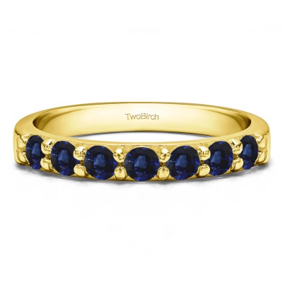 0.75 Carat Sapphire Seven Stone Common Prong Wedding Ring in Yellow Gold