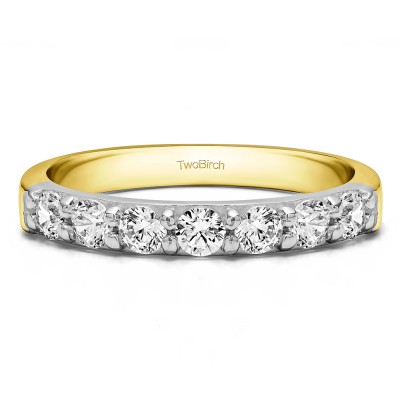 0.98 Carat Seven Stone Common Prong Wedding Ring in Two Tone Gold