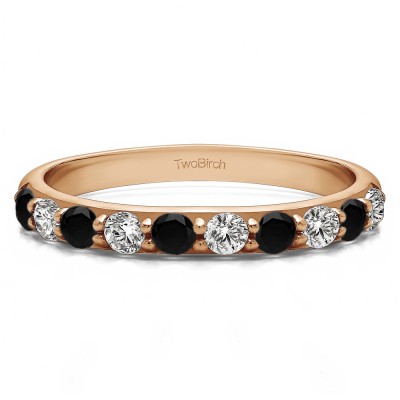 0.5 Carat Black and White 10 Stone Delicate Prong Set Wedding Band  in Rose Gold