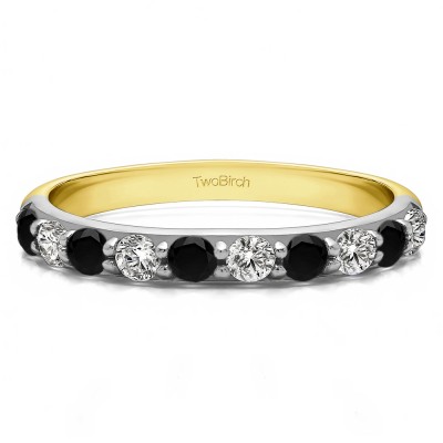 1 Carat Black and White 10 Stone Delicate Prong Set Wedding Band  in Two Tone Gold