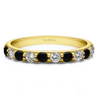 0.5 Carat Black and White 10 Stone Delicate Prong Set Wedding Band  in Yellow Gold