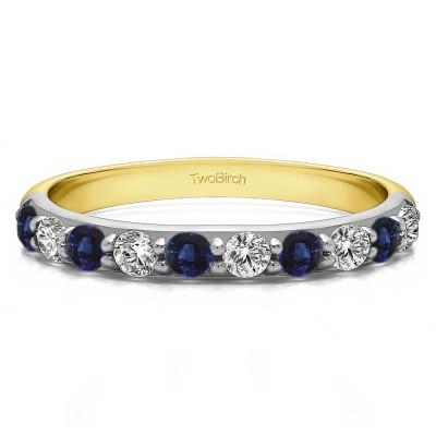 0.75 Carat Sapphire and Diamond 10 Stone Delicate Prong Set Wedding Band  in Two Tone Gold