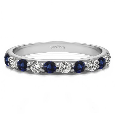 0.5 Carat Sapphire and Diamond 10 Stone Delicate Prong Set Wedding Band