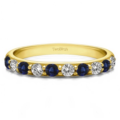 1 Carat Sapphire and Diamond 10 Stone Delicate Prong Set Wedding Band  in Yellow Gold