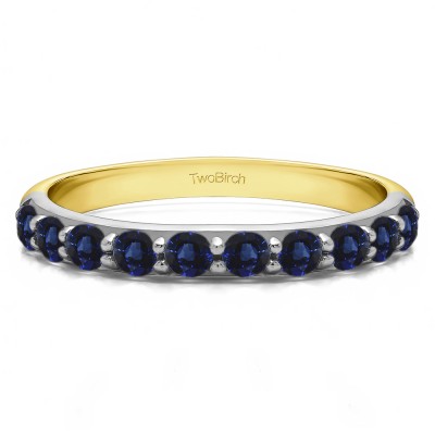 0.75 Carat Sapphire 10 Stone Delicate Prong Set Wedding Band  in Two Tone Gold