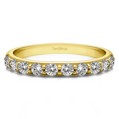 1.5 Carat 10 Stone Delicate Prong Set Wedding Band  in Yellow Gold