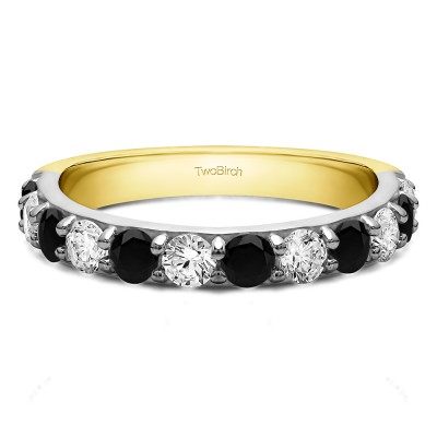0.48 Carat Black and White Twelve Stone Round Pave Set Wedding Band  in Two Tone Gold