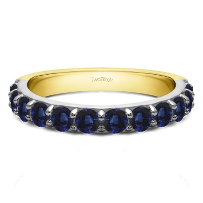 0.48 Carat Sapphire Twelve Stone Round Pave Set Wedding Band  in Two Tone Gold