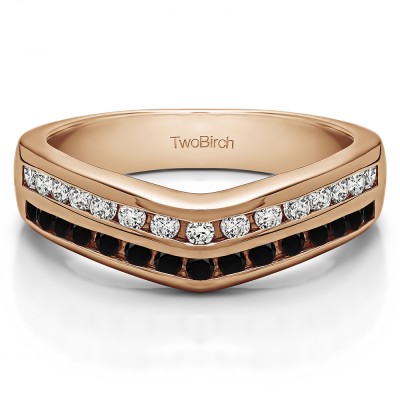 0.2 Ct. Black and White Double Row Channel Set Anniversary Wedding Ring in Rose Gold