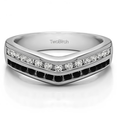 0.48 Ct. Black and White Double Row Channel Set Anniversary Wedding Ring