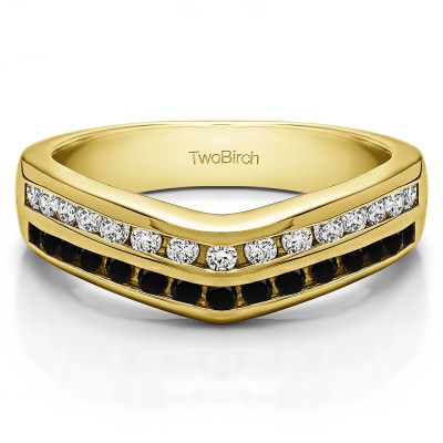 0.2 Ct. Black and White Double Row Channel Set Anniversary Wedding Ring in Yellow Gold