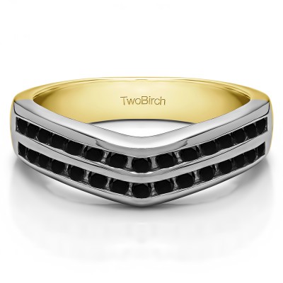 0.2 Ct. Black Double Row Channel Set Anniversary Wedding Ring in Two Tone Gold