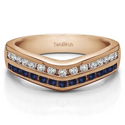 0.48 Ct. Sapphire and Diamond Double Row Channel Set Anniversary Wedding Ring in Rose Gold