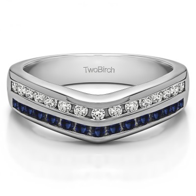 0.48 Ct. Sapphire and Diamond Double Row Channel Set Anniversary Wedding Ring