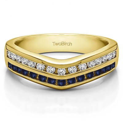 0.2 Ct. Sapphire and Diamond Double Row Channel Set Anniversary Wedding Ring in Yellow Gold